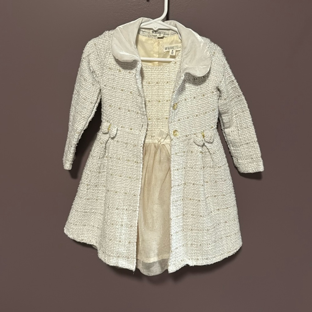 Nannette Cream Kids Dress & Coat set